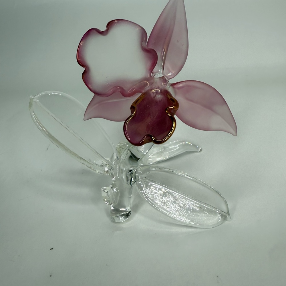 Elegant Pink Glass Orchid Figurine